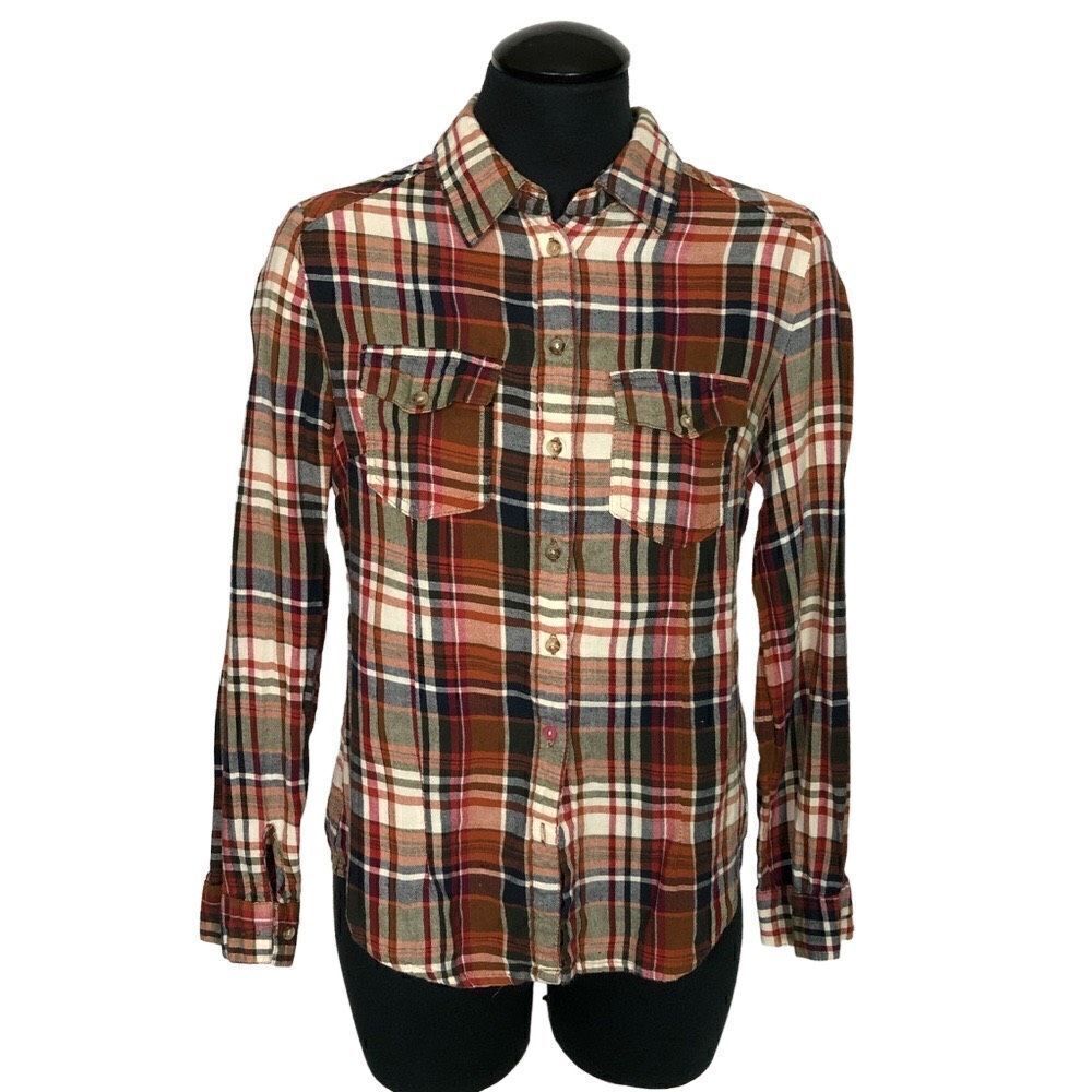Ambiance‎ Apparel Plaid Orange Shirt - Women’s M